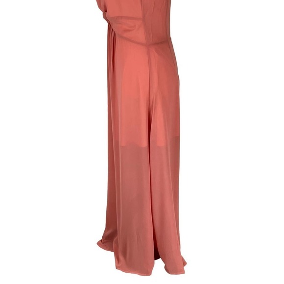 ENTRO FIXED SPAGHETTI STRAP V-NECK TWIST FRONT MAXI DRESS DARK SALMON SMALL NWT - Picture 5 of 15